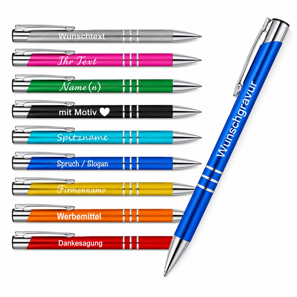 Personalisierter Kugelschreiber mit Wunschgravur | Metall Stift mit Namen Logo Text | Werbeartikel Gastgeschenk