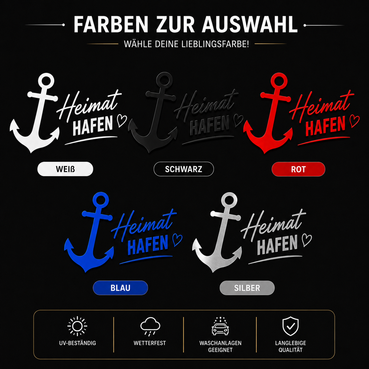 Heimat Hafen Autoaufkleber | Anker Sticker | Camper Aufkleber | Wohnmobil Aufkleber | Auto Heckscheibe | Maritime Deko | Wunschgröße