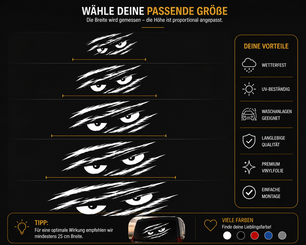 Monster Augen Autoaufkleber | Kratzspuren Sticker | Böser Blick Aufkleber | Auto Heckscheibe | Tuning Aufkleber | JDM Style | Wunschgröße