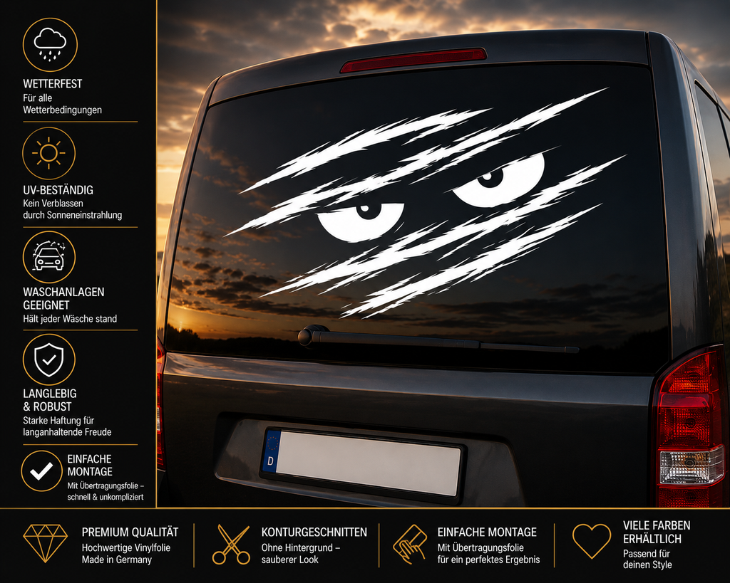 Monster Augen Autoaufkleber | Kratzspuren Sticker | Böser Blick Aufkleber | Auto Heckscheibe | Tuning Aufkleber | JDM Style | Wunschgröße