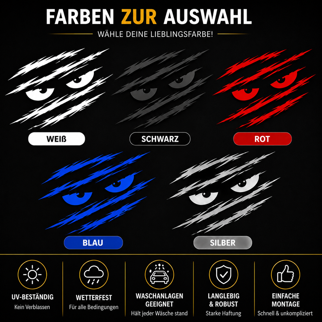 Monster Augen Autoaufkleber | Kratzspuren Sticker | Böser Blick Aufkleber | Auto Heckscheibe | Tuning Aufkleber | JDM Style | Wunschgröße