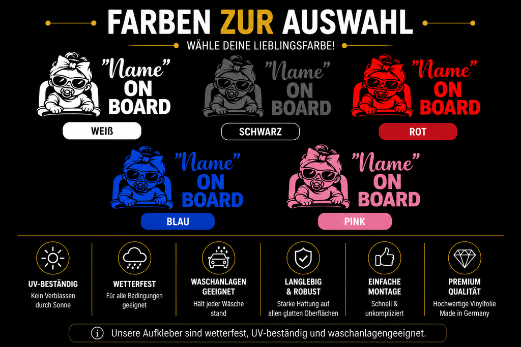 Personalisierter Baby Autoaufkleber mit Name – Baby an Bord Aufkleber – Wunschname – Geschenk zur Geburt – Auto Sticker Baby Mädchen