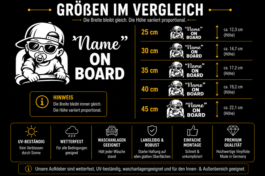 Baby an Bord – Autoaufkleber mit Wunschname | Junge