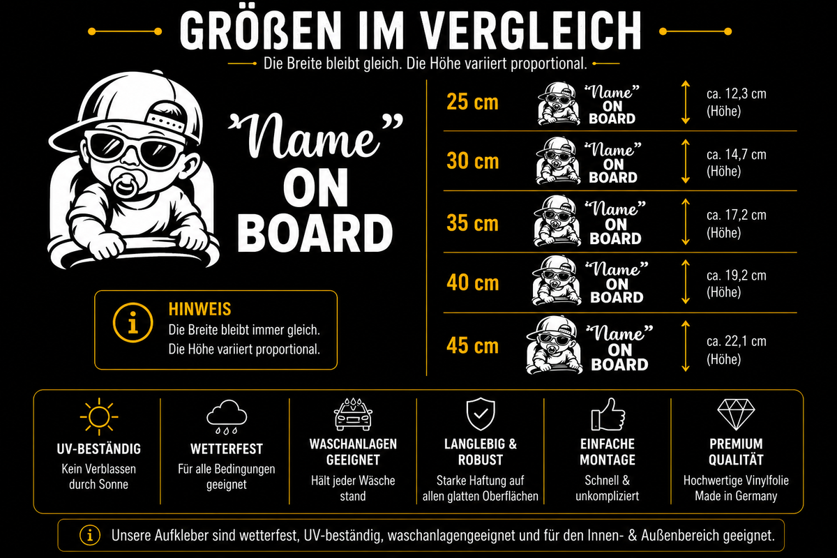 Baby an Bord – Autoaufkleber mit Wunschname | Junge