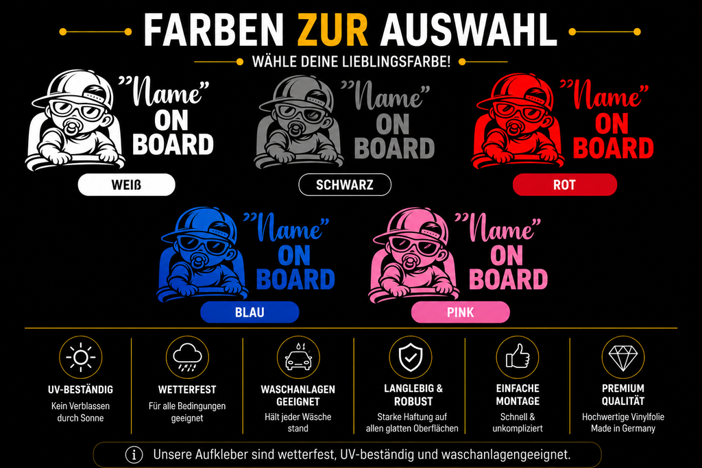 Baby an Bord – Autoaufkleber mit Wunschname | Junge