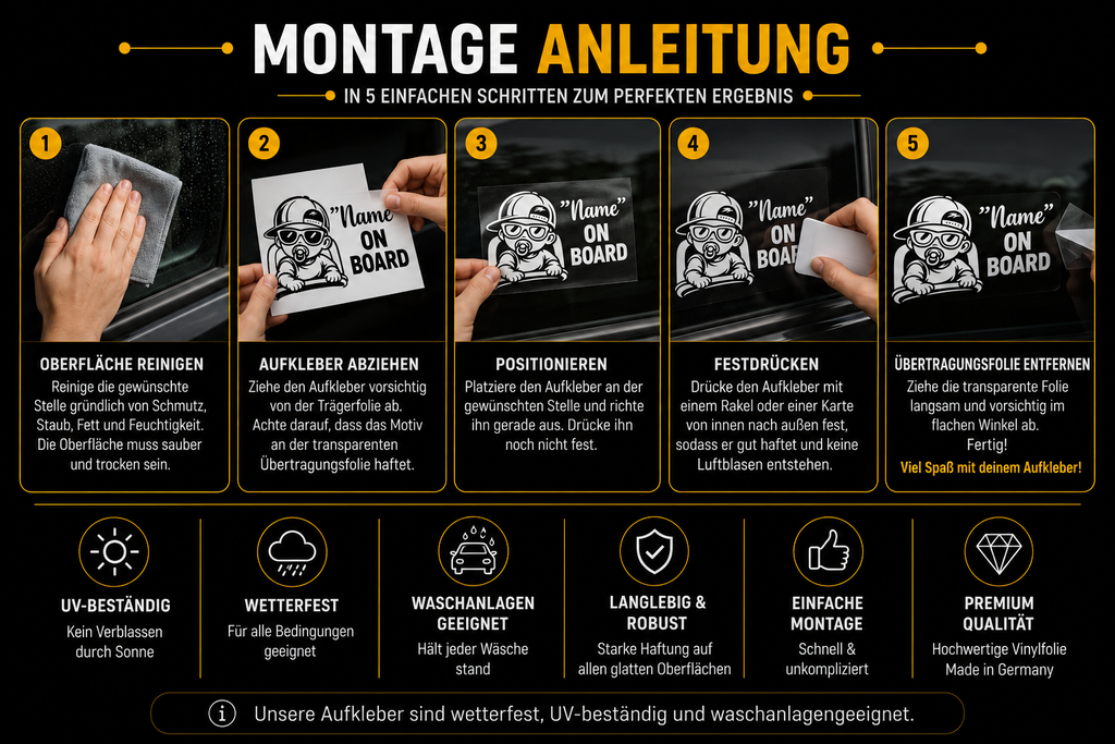 Baby an Bord – Autoaufkleber mit Wunschname | Junge