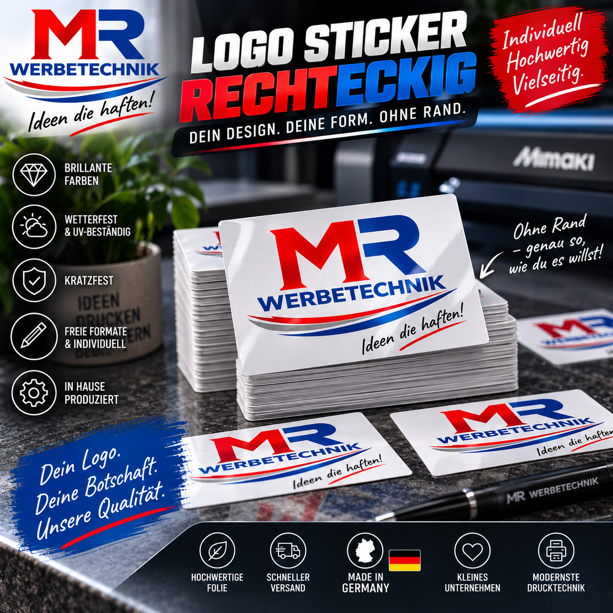 Logo Sticker Rechteckig | Eigene Aufkleber mit Logo | Firmenlogo Aufkleber | Custom Sticker | Branding Aufkleber | Werbesticker