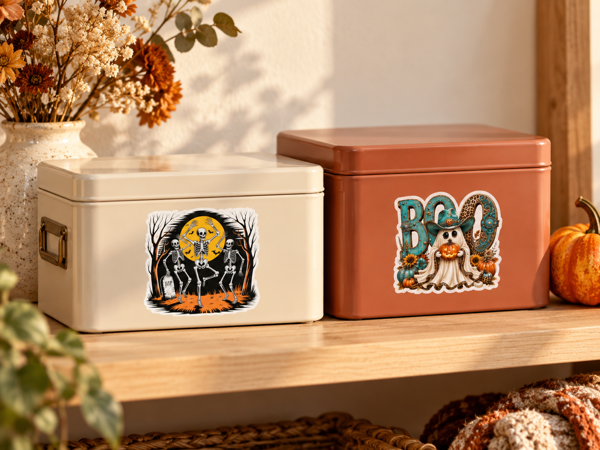 Halloween Aufkleber Set – 10 Sticker mit Geistern, Kürbissen, Skeletten & Spukhaus – ca. 7 cm – Halloween Deko