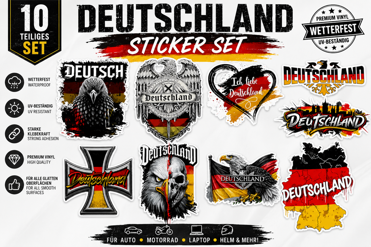 Deutschland Sticker Set – Auto Aufkleber Deutschland Flagge Adler Skull Iron Cross JDM Tuning Laptop Helm Wetterfest