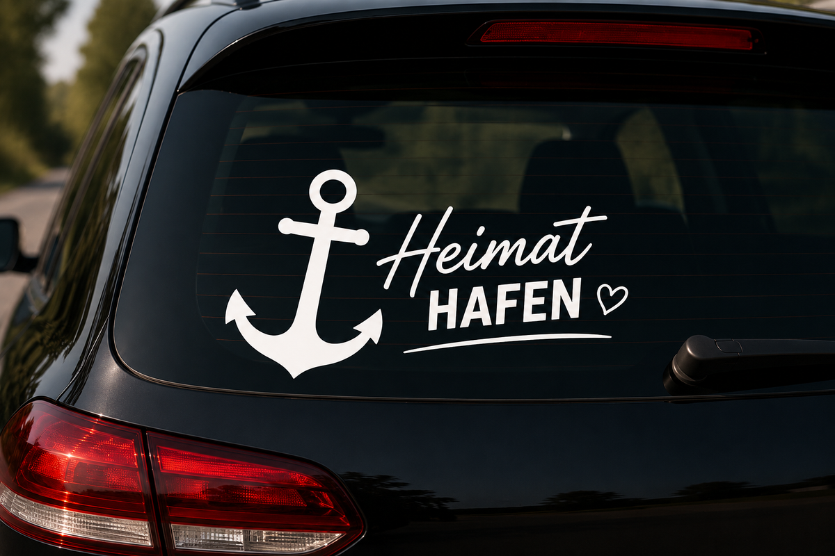 Heimat Hafen Autoaufkleber | Anker Sticker | Camper Aufkleber | Wohnmobil Aufkleber | Auto Heckscheibe | Maritime Deko | Wunschgröße