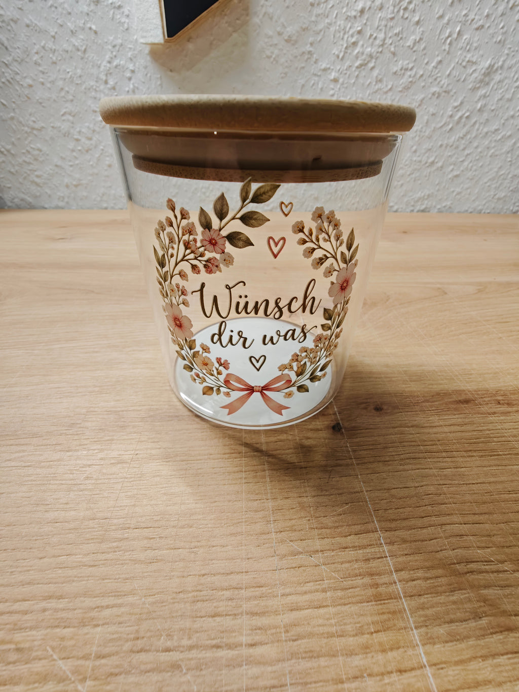 Wünsch dir was Glas 450 ml | Wunschglas mit Holzdeckel | optional gravierter Deckel | Geschenkidee für Wünsche & Erinnerungen