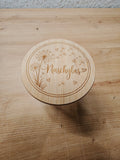 Naschglas 450 ml mit Holzdeckel | Glas für Süßigkeiten | optional mit graviertem Deckel | Geschenkidee | Pusteblumen Design