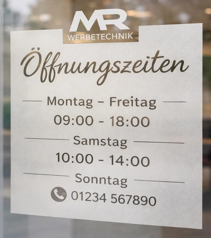 Öffnungszeiten Aufkleber nach Wunsch – Türbeschriftung Schaufenster – Firmen Beschriftung Laden – Öffnungszeiten Sticker Geschäft