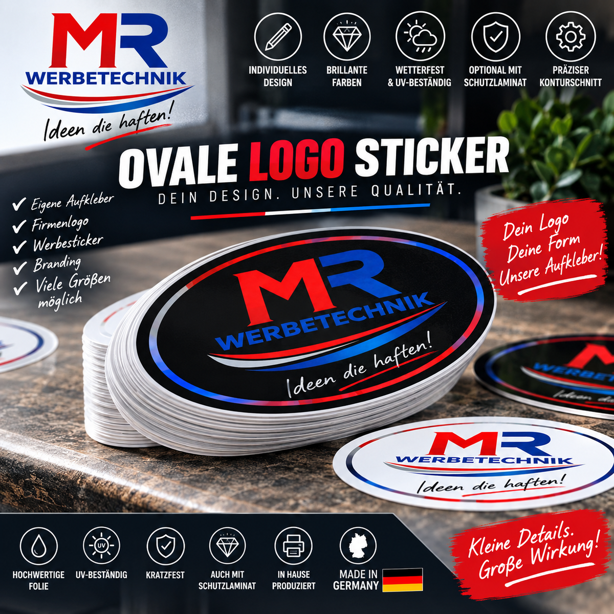 Ovale Logo Sticker | Eigene Aufkleber mit Logo | Oval Aufkleber | Firmenlogo Sticker | Custom Sticker | Branding Werbesticker