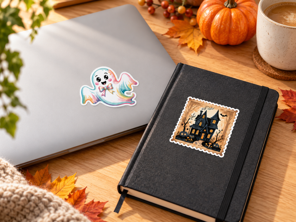 Halloween Aufkleber Set – 10 Sticker mit Geistern, Kürbissen, Skeletten & Spukhaus – ca. 7 cm – Halloween Deko