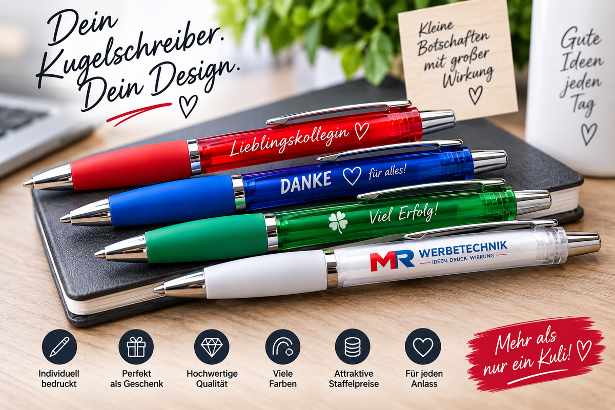 Personalisierter Kugelschreiber mit Wunschtext oder Logo | Kuli bedrucken lassen | Geschenk für Geburtstag, Freunde, Kollegen & Firma