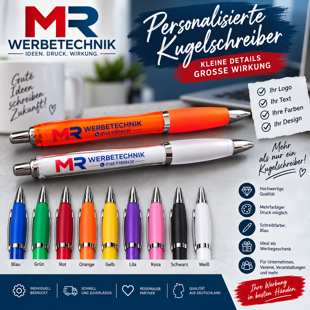 Personalisierter Kugelschreiber mit Wunschtext oder Logo | Kuli bedrucken lassen | Geschenk für Geburtstag, Freunde, Kollegen & Firma