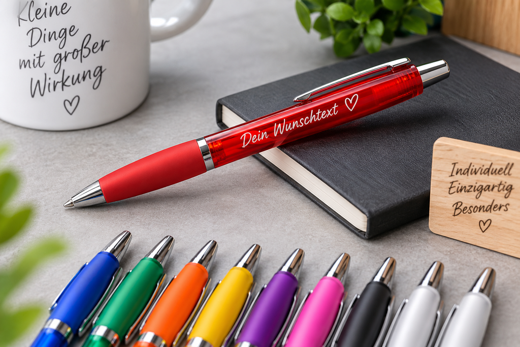 Personalisierter Kugelschreiber mit Wunschtext oder Logo | Kuli bedrucken lassen | Geschenk für Geburtstag, Freunde, Kollegen & Firma