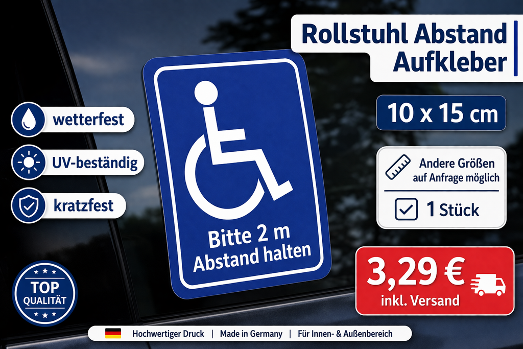 Rollstuhl Abstand Aufkleber 2m | Bitte Abstand halten | barrierefrei Hinweis |