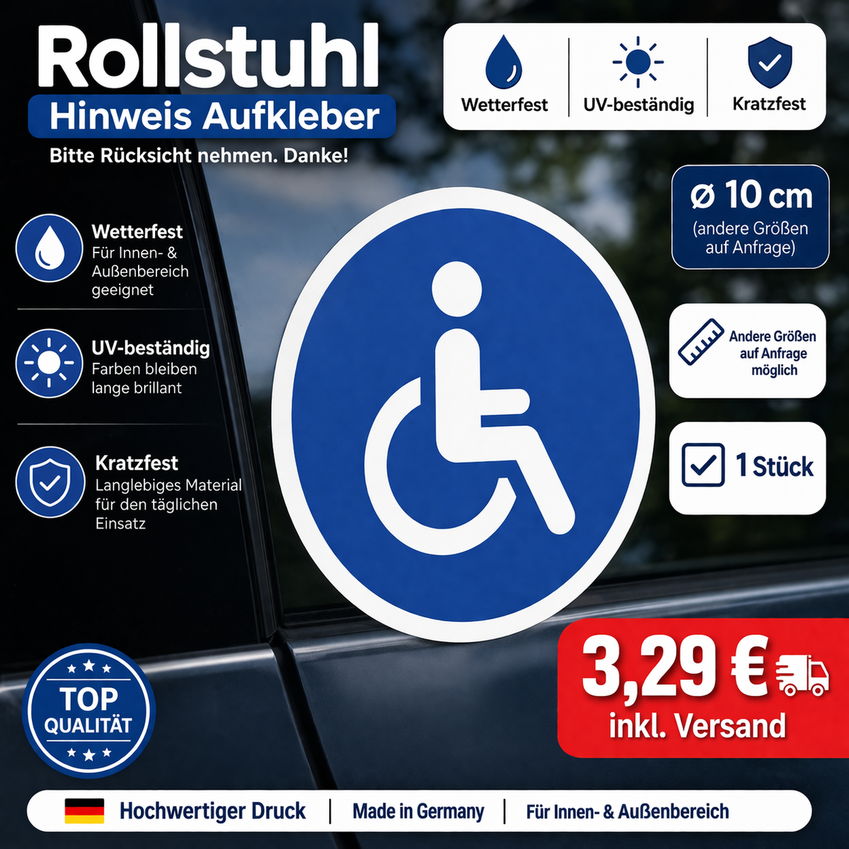 Rollstuhl Aufkleber Barrierefrei | 5–10 cm | wetterfest |