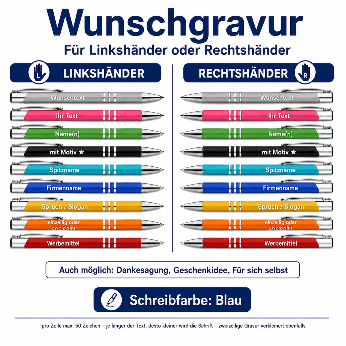 Personalisierter Kugelschreiber mit Wunschgravur | Metall Stift mit Namen Logo Text | Werbeartikel Gastgeschenk